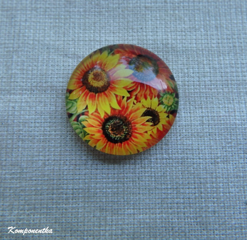 Skleněný kabošon se slunečnicí 20mm 1kus