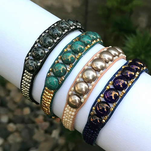 Cabochon Leather Wrap Beaded Bracelet — foto 1