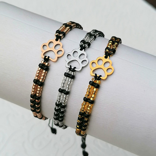 Paw Print Charm-Minimalist Beaded Bracelet