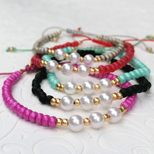 White Pearl&Seed Beads Single Strand Bracelet