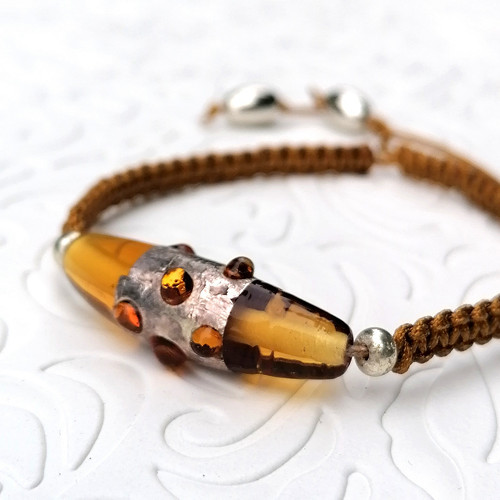Lampwork Honey Bead-Macrame Bracelet