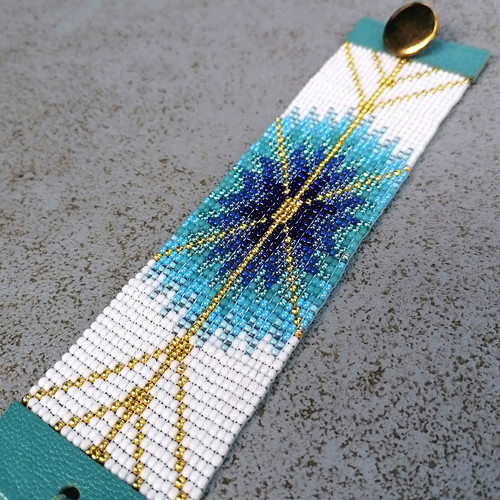 Navajo Star In Turquoise- Cuff Beaded Bracelet