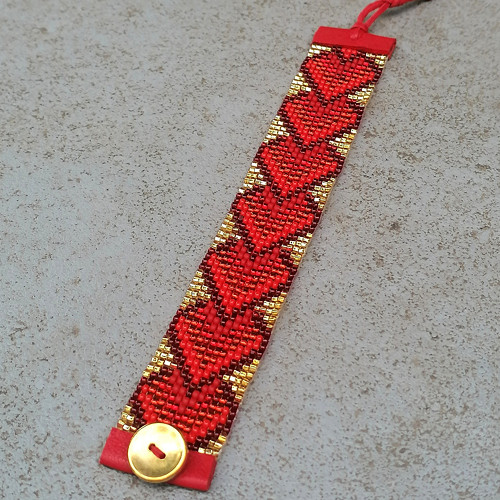 Red Heart Chain-Loom Beaded Bracelet