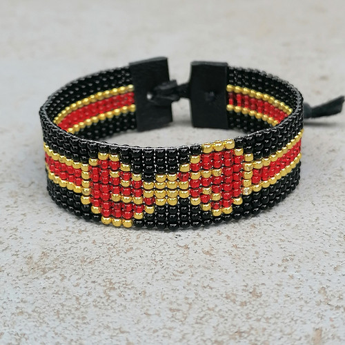 Red Bow-Loom Beaded Bracelet
