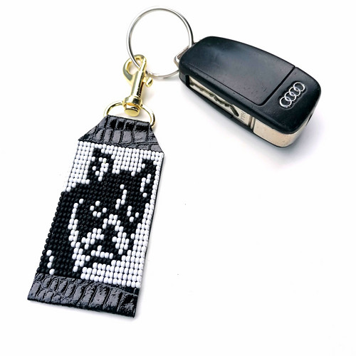Boston Terrier-Leather Beaded Keychain