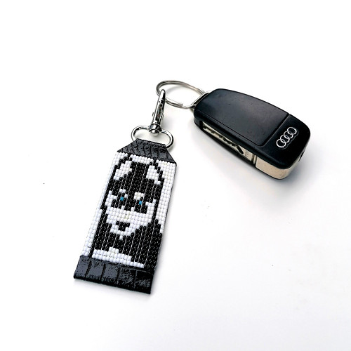 Siberian Husky Puppy- Leather Beaded Keychain