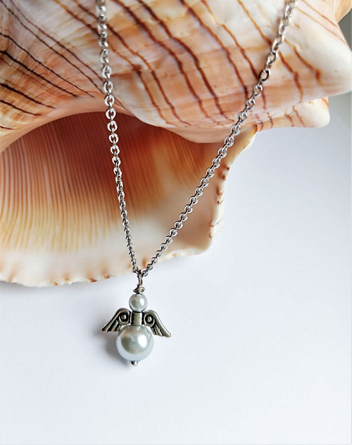 Bílý anděl štěstí náhrdelník talisman