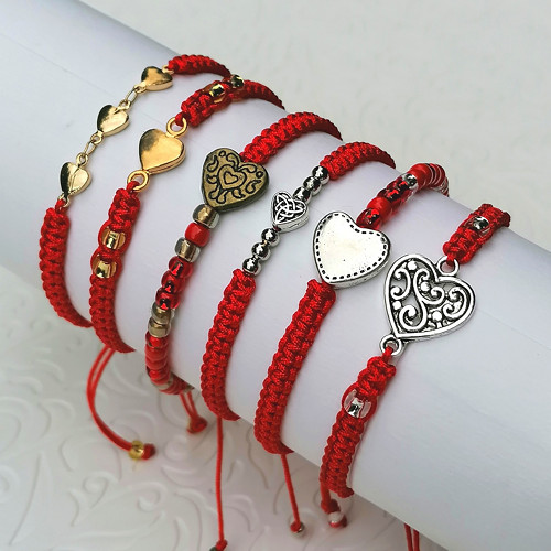 Heart Charm-Red Macrame Bracelet