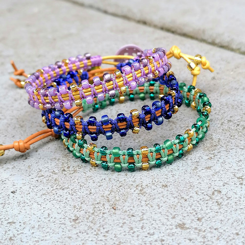 Boho Leather Macrame Beaded Bracelet