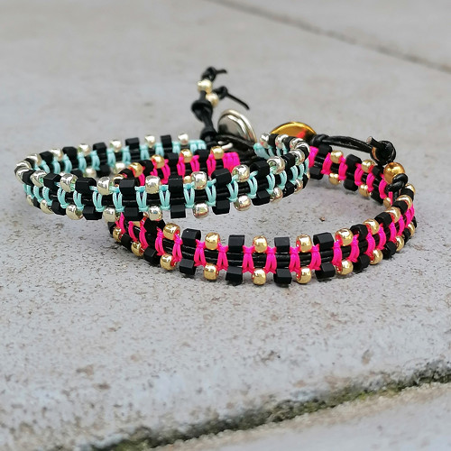 Boho Leather Macrame Beaded Bracelet