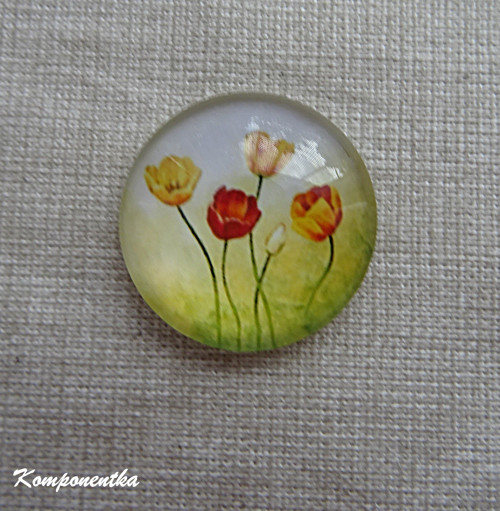 Skleněný kabošon s tulipány 20mm 1kus