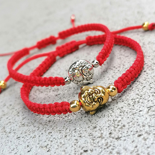 Buddha Charm-Red Macrame Bracelet