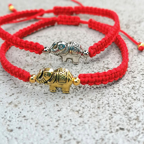 Elephant Charm-Red Macrame Bracelet