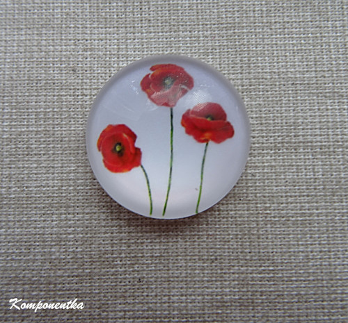 Skleněný kabošon s vlčími máky 20mm 1kus