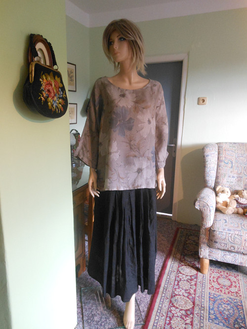 Boho lněná tunika s květy, vel.UNi — foto 1