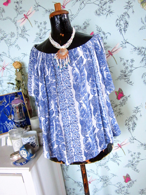 Boho top modrobílý — foto 1