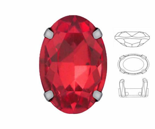 4ks Izabaro Crystal Light Siam Red 227 Oval Fancy