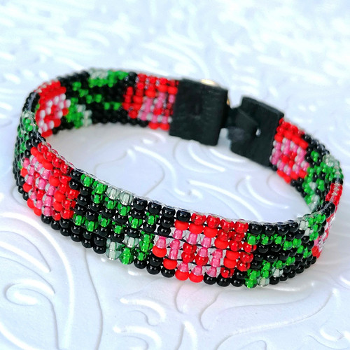 Red Rose Flowers-Glitter Beaded Bracelet