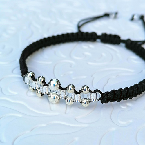 Silver Balls-Black Macrame Bracelet