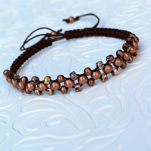Copper Balls-Brown Macrame Bracelet