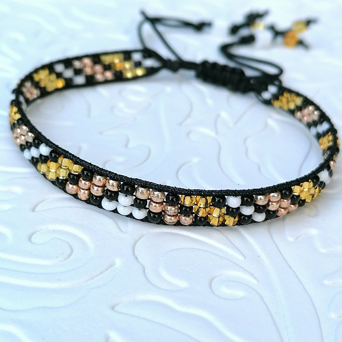 Black&Gold Tiny Boho Wrap Seed Beads Bracelet