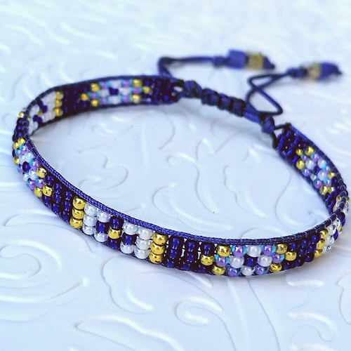 Royal Blue Tiny Boho Wrap Seed Beads Bracelet