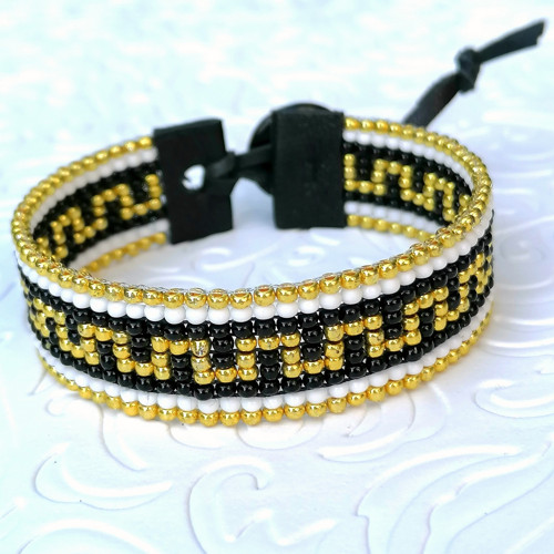 Greek Key Black&Gold Beaded Bracelet