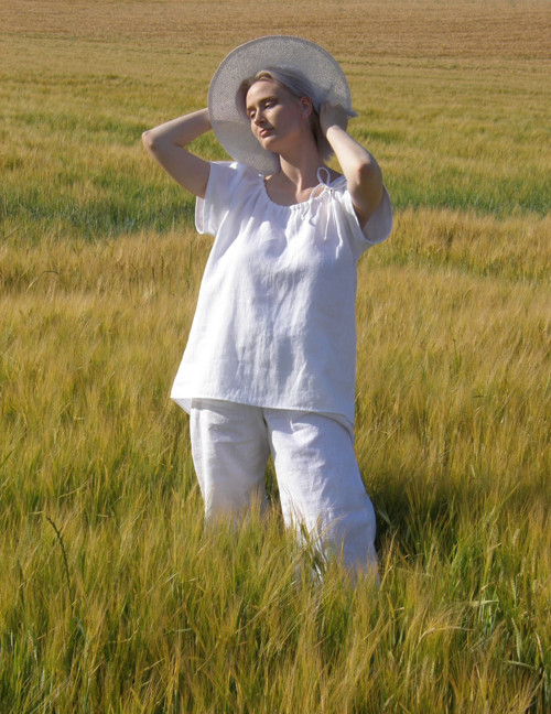 Lněná rustikální halenka - tunika bílá