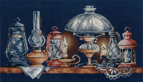 Obraz vyšívaný křížkovým stehem - lampy, — foto 1