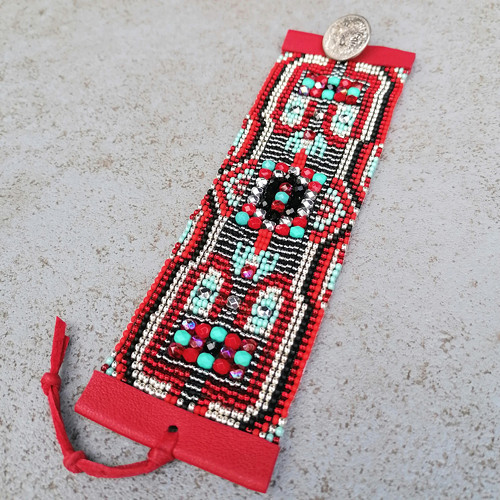 Boho Chic-Cuff Beaded Bracelet In Red