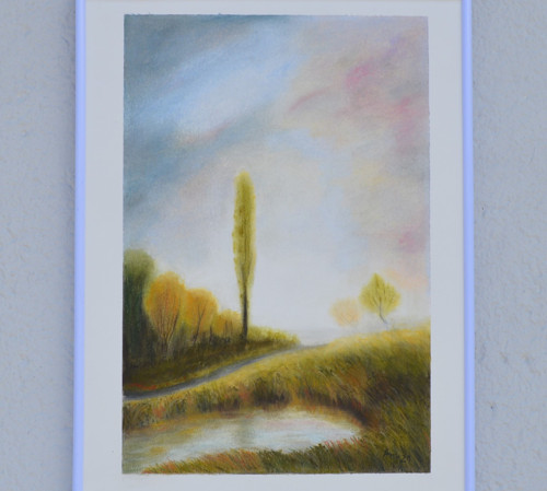 Originál suchý pastel- Topol- 30 x 40 cm