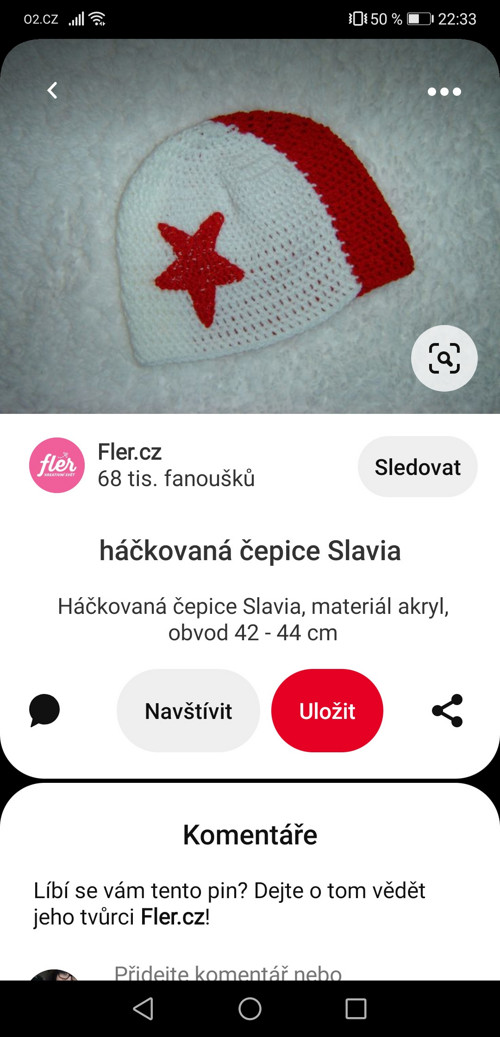 Háčkovaná čepička Slavia — foto 1