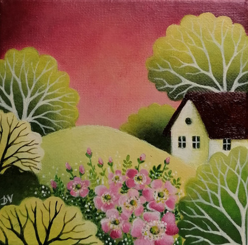 S růžovým keřem (15x15cm) — foto 1