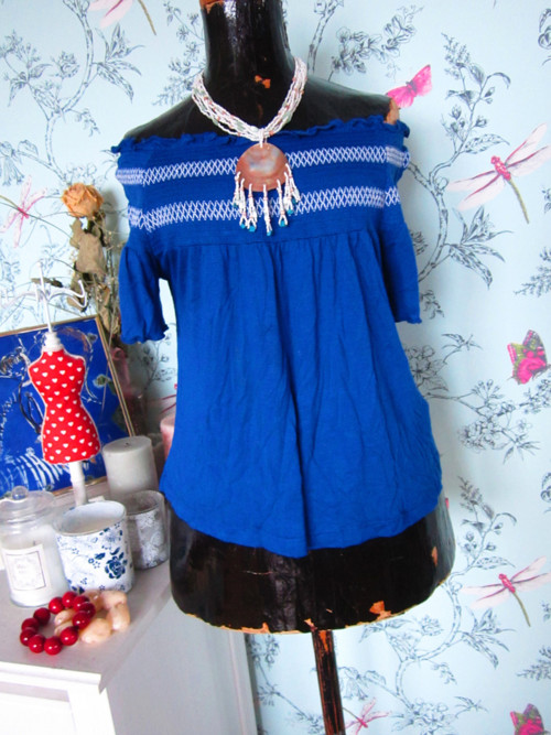 Top modrý, boho vyšívaný — foto 1