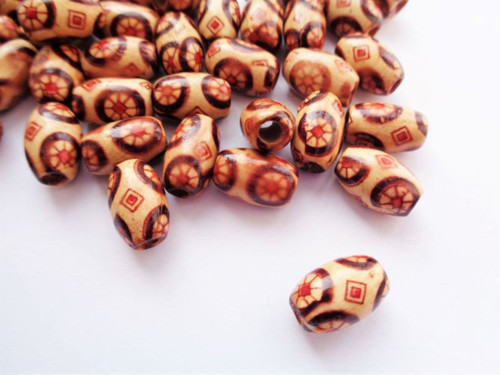 Dřevěné korálky se vzorem 12x8mm/9 kusů