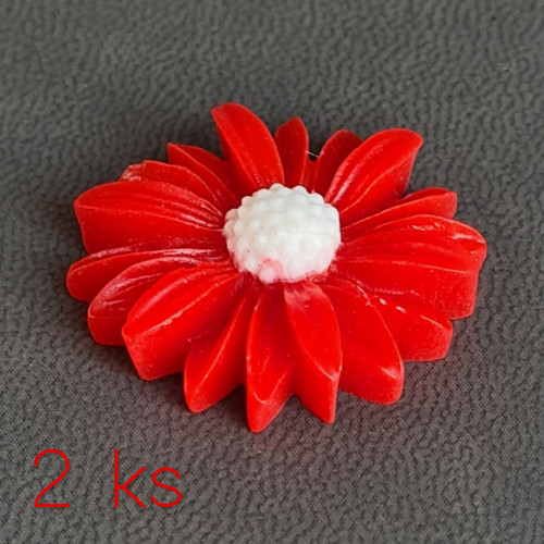 Kopretina XL červená - kabošon 26 mm, 2 ks