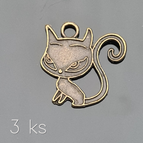 Šikmooká kočka bronzová 20x20 mm, 3 ks