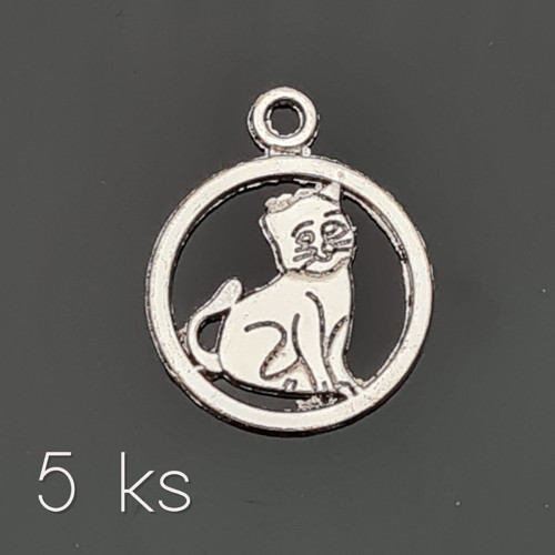 Kočka v kroužku 18x19 mm, 5 ks