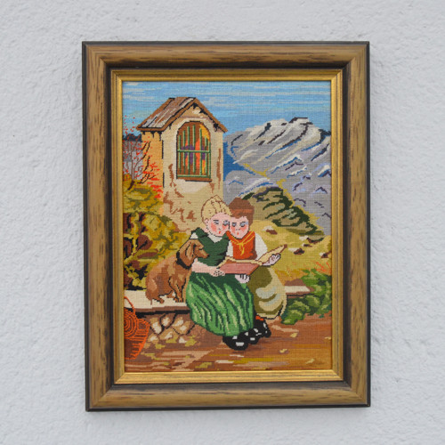 Jemně ručně vyšívaný obraz (Německo), 28 x 36 cm