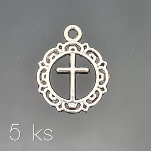 Kříž s krajkou 16x17 mm, 5 ks