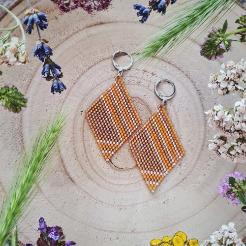 Orange & bronze geometry - šité náušnice