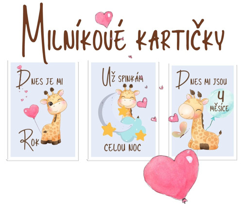 Milníkové kartičky - žirafa BLUE
