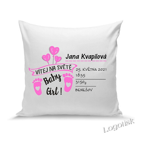 Polštářek k narození miminka pro holčičku