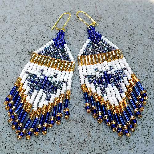 Blue Butterfly Beaded Fringe Earrings