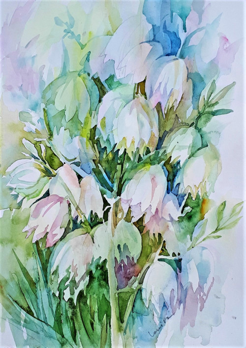Tanec štětcem - akvarel, papír 28x40 cm