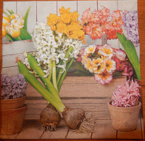 Ubrousek na decoupage - narcisy a hyacinty