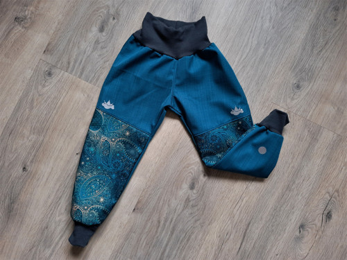 Jarní soft kalhoty 98/104 - petrolejová paisley