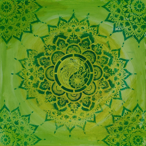 Mandala "Uklidňující zelená" akryl na plátně 50x50