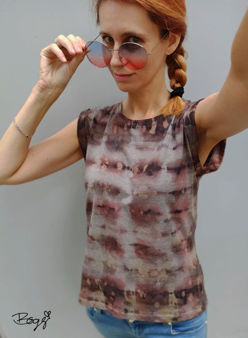 Dámské batikované tričko šedohnědé — foto 1