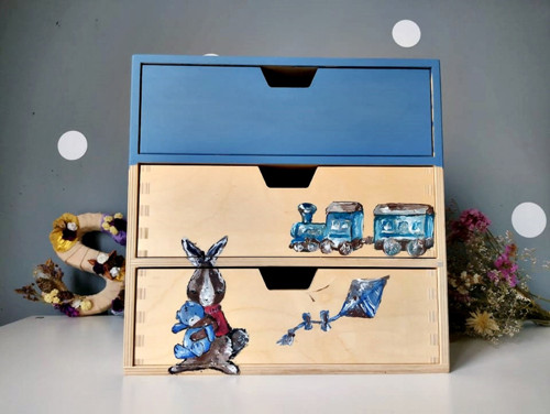 Komoda / box na hračky modrý s králíčkem